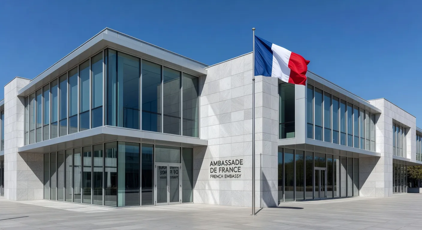 Entrée d'une ambassade de France à l'étranger