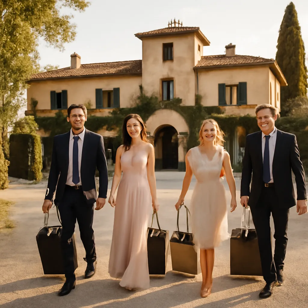 Villa partagée par un groupe d'invités lors d'un mariage à l'étranger