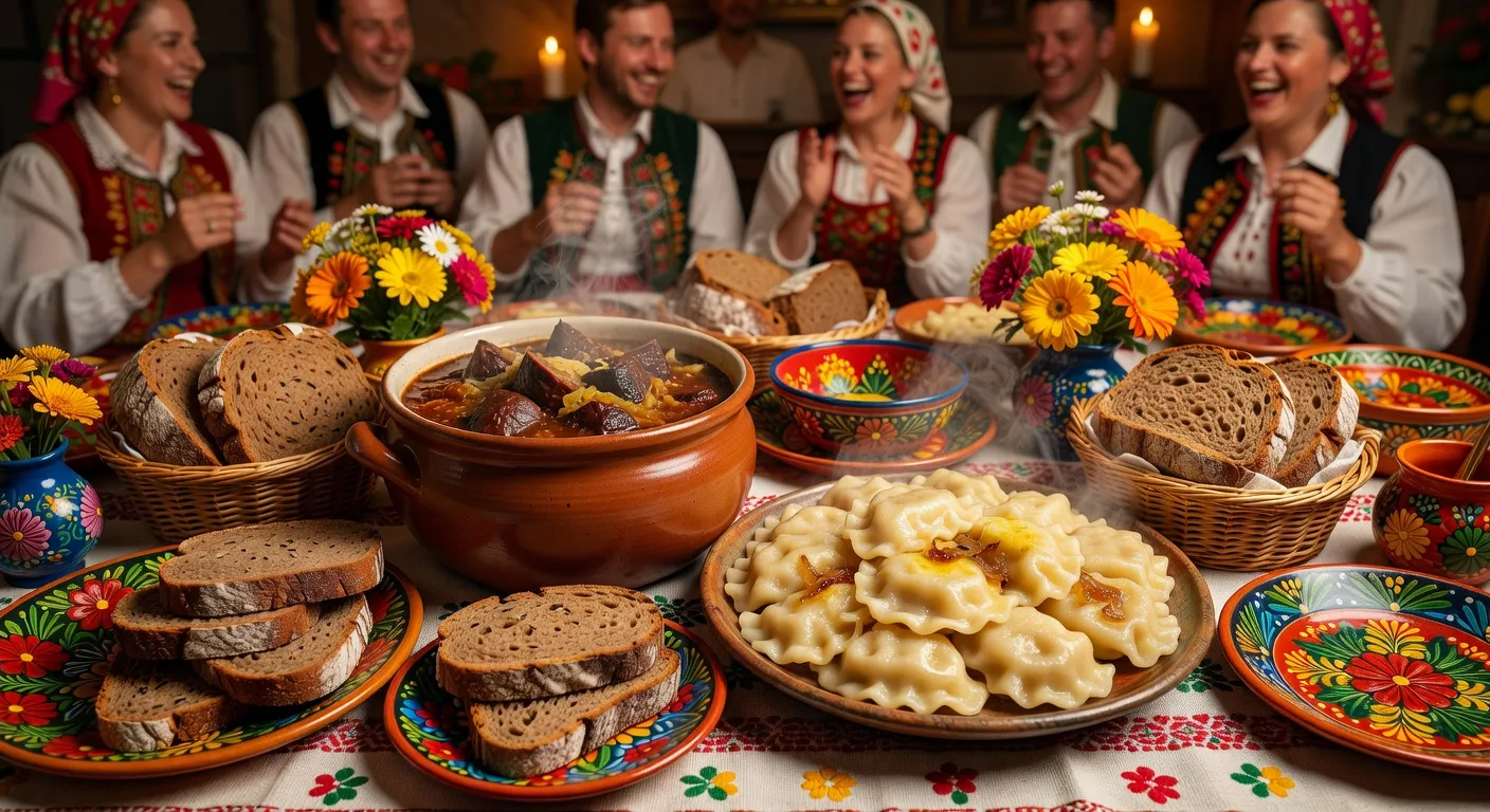 Table de mariage polonaise avec bigós, pierogi et zimne nóżki