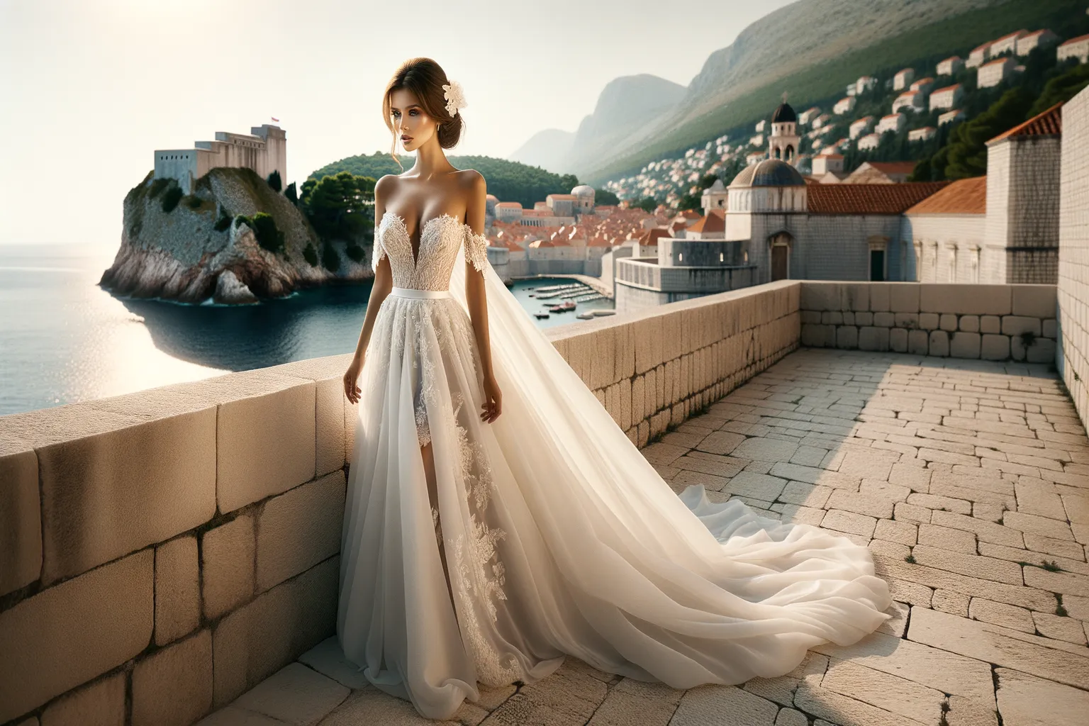 Mariée en robe de mariage en Croatie
