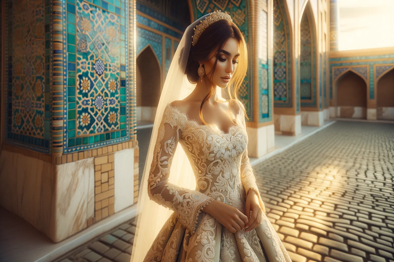 Mariée en robe de mariage en Ouzbékistan